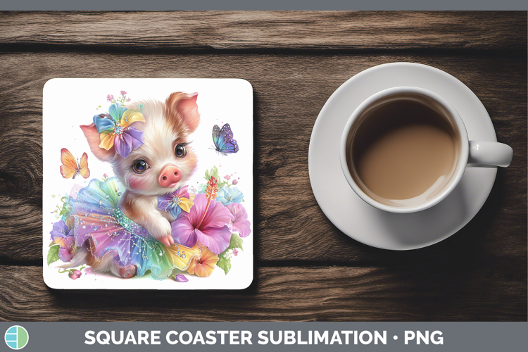 Farm Rainbow Summer Pig Square Coaster Sublimation Coaster D