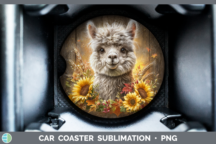 Alpaca Farm Rustic Autumn Car Coaster Sublimation Design