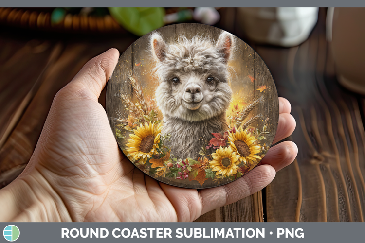Alpaca Farm Rustic Autumn Round Coaster Sublimation Design