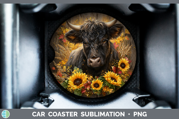 Bull Farm Rustic Autumn Car Coaster Sublimation Design