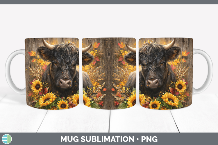 Bull Farm Rustic Autumn Mug Wrap Sublimation Design