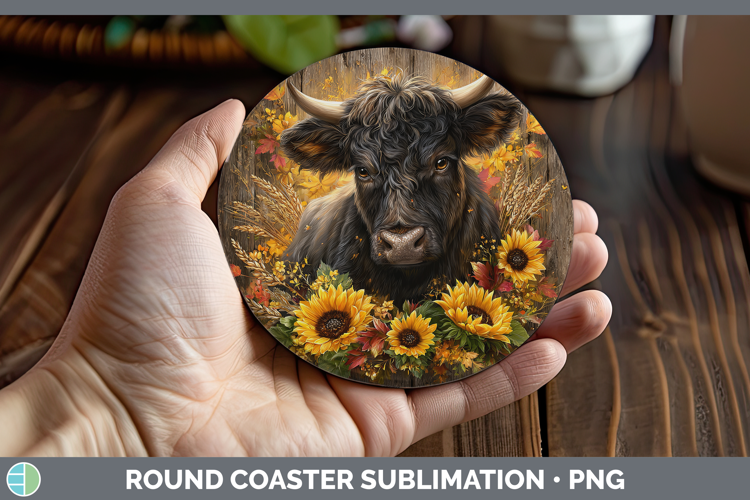 Bull Farm Rustic Autumn Round Coaster Sublimation Design
