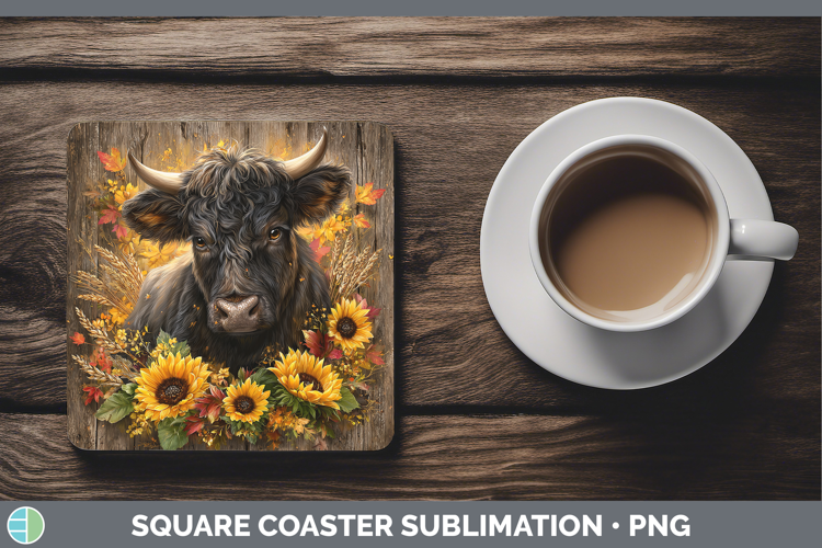 Bull Farm Rustic Autumn Square Coaster Sublimation Design