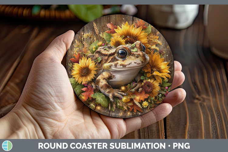 Bullfrog Farm Rustic Autumn Round Coaster Sublimation Design