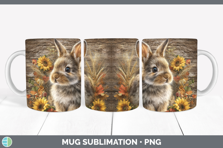 Bunny Farm Rustic Autumn Mug Wrap Sublimation Design