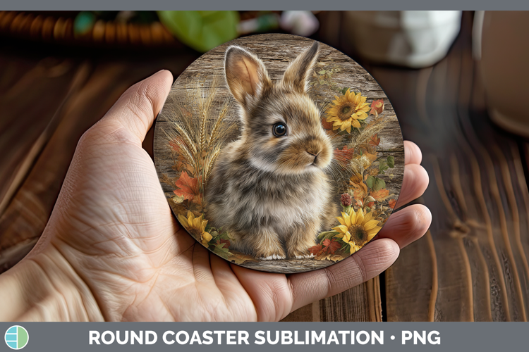 Bunny Farm Rustic Autumn Round Coaster Sublimation Design