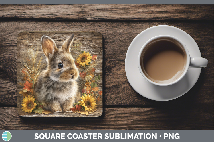 Bunny Farm Rustic Autumn Square Coaster Sublimation Design
