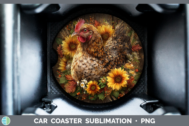 Chicken Farm Rustic Autumn Car Coaster Sublimation Design