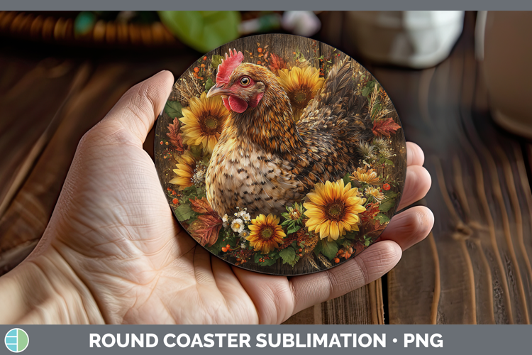 Chicken Farm Rustic Autumn Round Coaster Sublimation Design