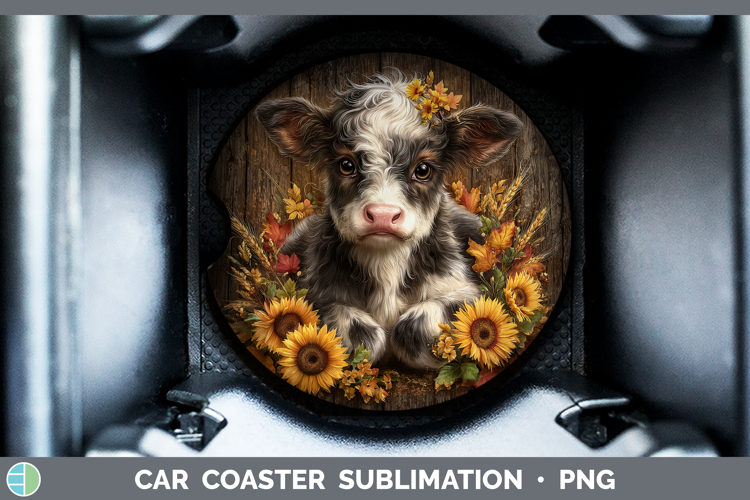 Cow Farm Rustic Autumn Car Coaster Sublimation Design