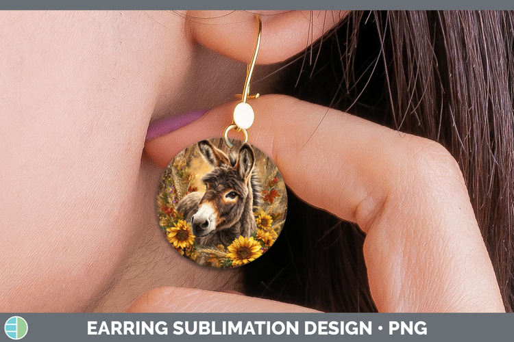 Donkey Farm Rustic Autumn Round Earrings Sublimation Design