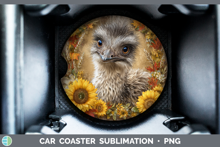 Emu Farm Rustic Autumn Car Coaster Sublimation Design
