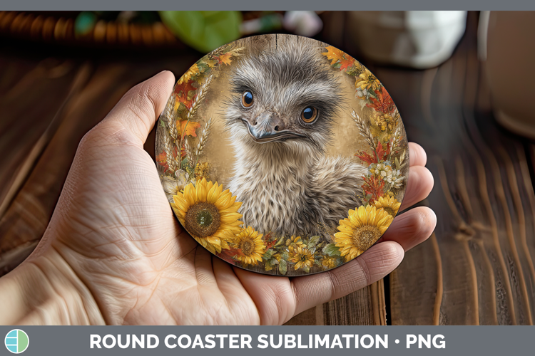 Emu Farm Rustic Autumn Round Coaster Sublimation Design