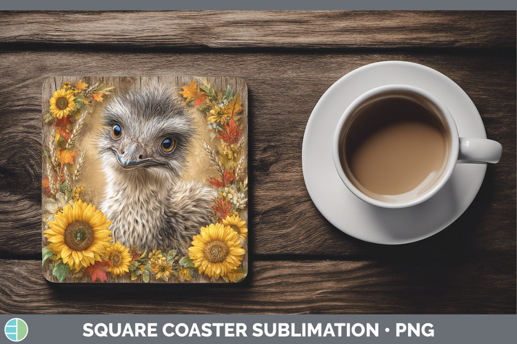 Emu Farm Rustic Autumn Square Coaster Sublimation Design