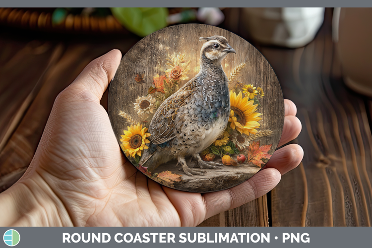 Guinea Hen Farm Rustic Autumn Round Coaster Sublimation Desi