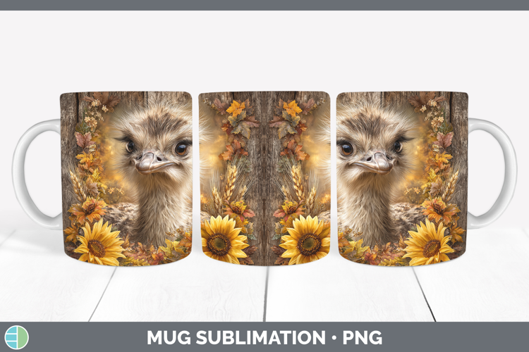 Ostrich Farm Rustic Autumn Mug Wrap Sublimation Design