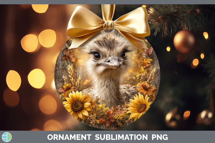 Ostrich Farm Rustic Autumn Ornament Sublimation Design