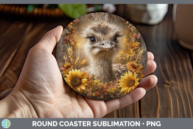 Ostrich Farm Rustic Autumn Round Coaster Sublimation Design