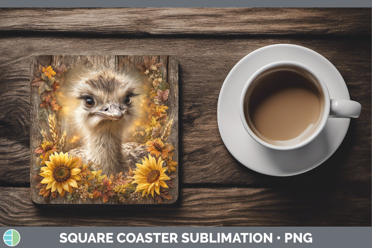 Ostrich Farm Rustic Autumn Square Coaster Sublimation Design