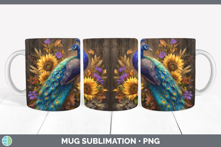Peacock Farm Rustic Autumn Mug Wrap Sublimation Design