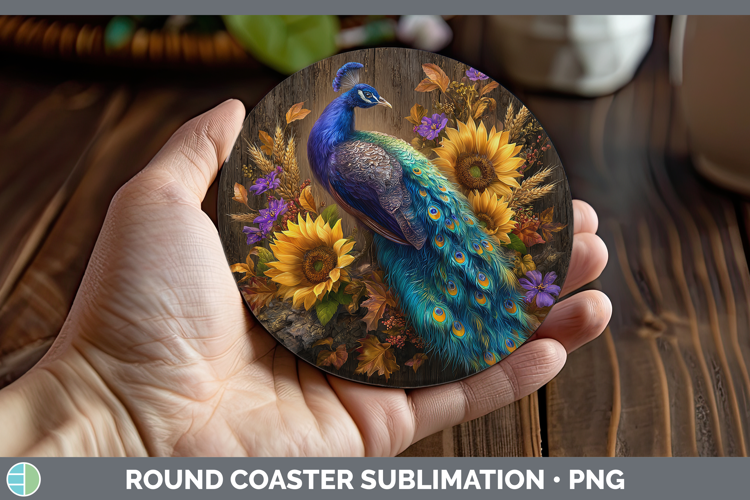 Peacock Farm Rustic Autumn Round Coaster Sublimation Design