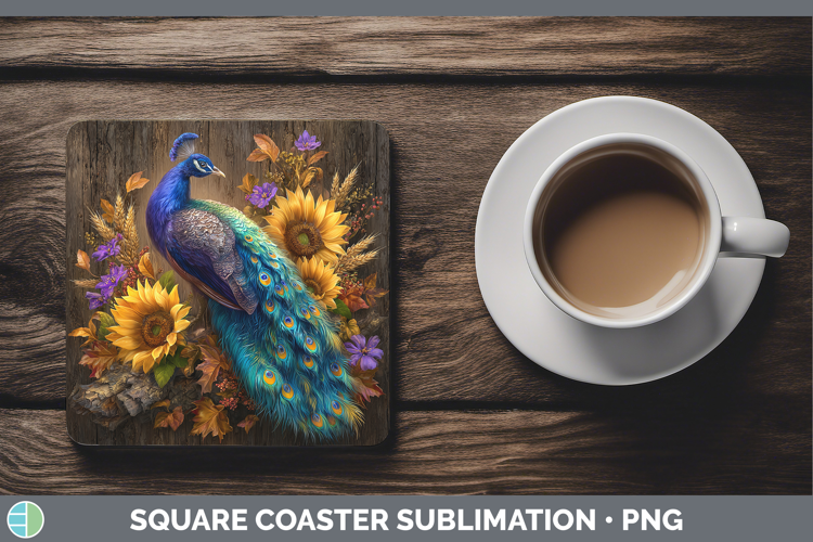 Peacock Farm Rustic Autumn Square Coaster Sublimation Design