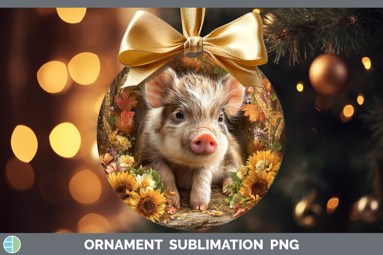 Pig Farm Rustic Autumn Ornament Sublimation Design