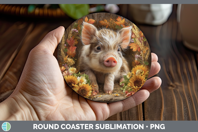 Pig Farm Rustic Autumn Round Coaster Sublimation Design