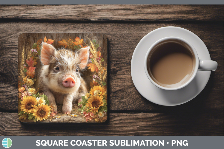 Pig Farm Rustic Autumn Square Coaster Sublimation Design