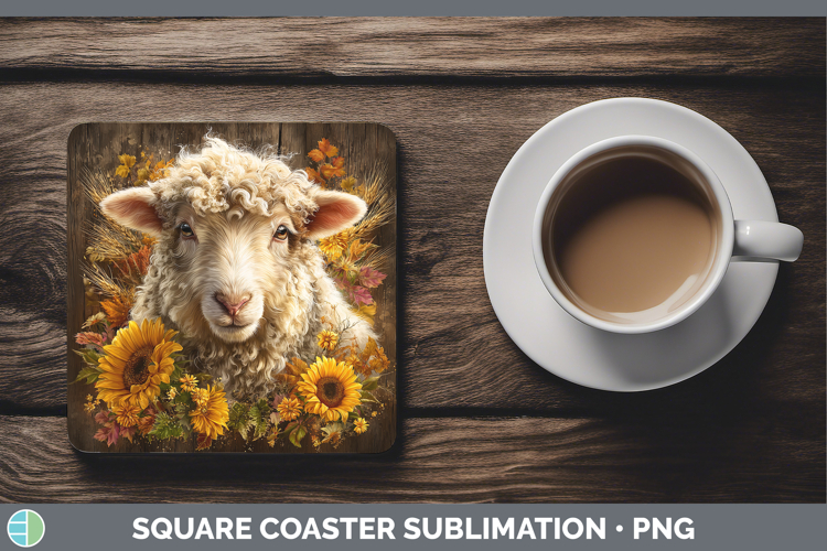Sheep Farm Rustic Autumn Square Coaster Sublimation Design
