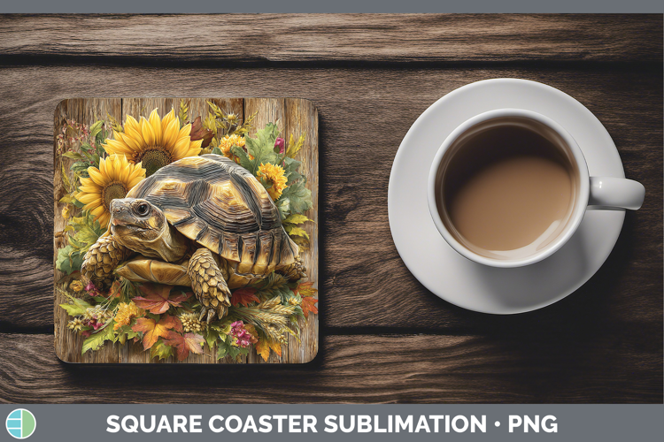 Tortoise Farm Rustic Autumn Square Coaster Sublimation Desig