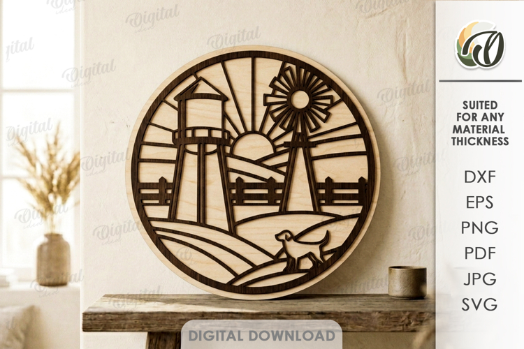 3D Farm Round Sign Laser Cut. Home Wall Decor SVG