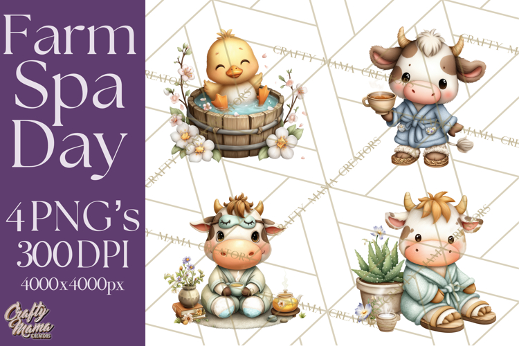 Baby Farm Animals Clipart PNG, Spa Day Cute Animals