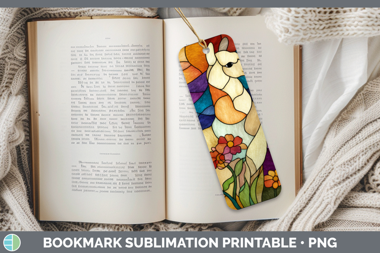Alpaca Bookmark Farm Stained Glass Flowers Sublimation Print