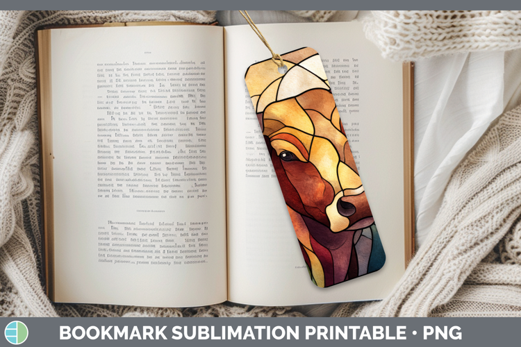 Bull Bookmark Farm Stained Glass Flowers Sublimation Printab