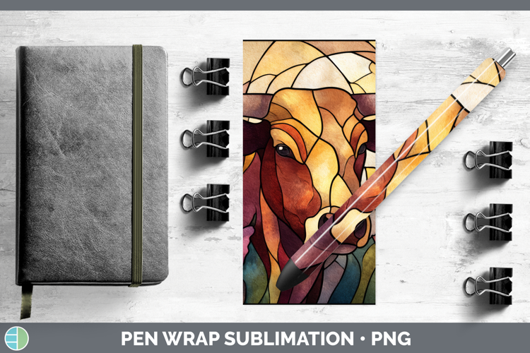 Bull Pen Wrap Farm Stained Glass Flowers Sublimation Pen Des
