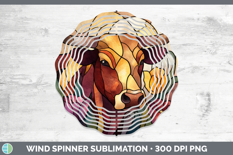 Bull Wind Spinner Farm Stained Glass Flowers Sublimation Spi