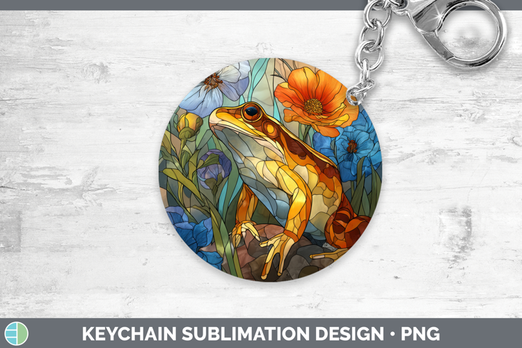 Bullfrog Keychain Farm Stained Glass Flowers Sublimation Key