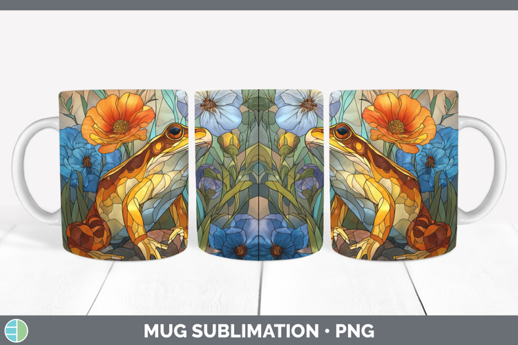 Bullfrog Mug Wrap Farm Stained Glass Flowers Sublimation Cof