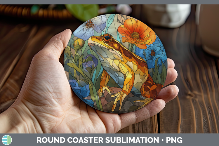 Bullfrog Round Coaster Farm Stained Glass Flowers Sublimatio