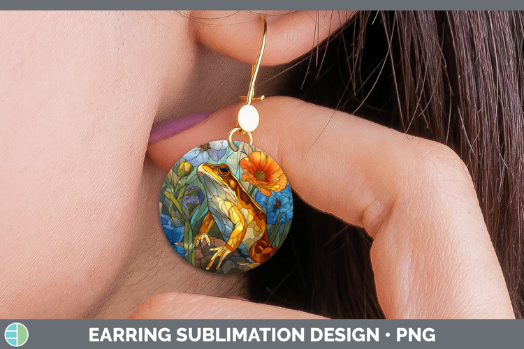Bullfrog Round Earrings Farm Stained Glass Flowers Sublimati