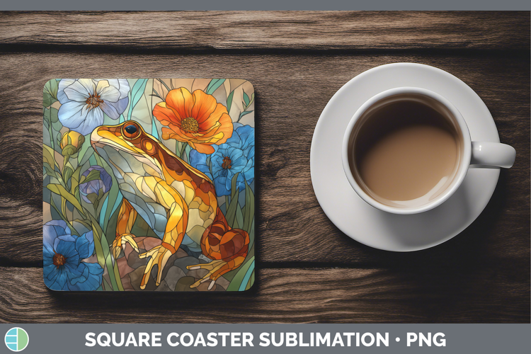 Bullfrog Square Coaster Farm Stained Glass Flowers Sublimati