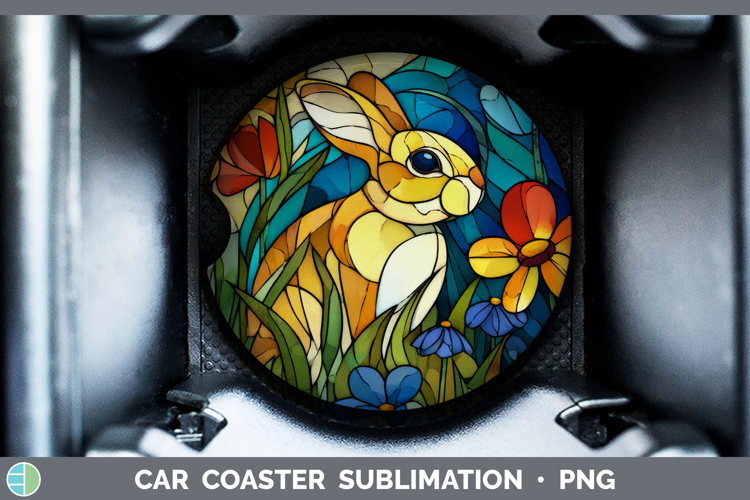 Bunny Car Coaster Farm Stained Glass Flowers Sublimation De