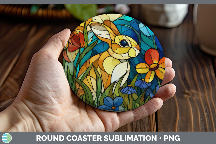 Bunny Round Coaster Farm Stained Glass Flowers Sublimation C