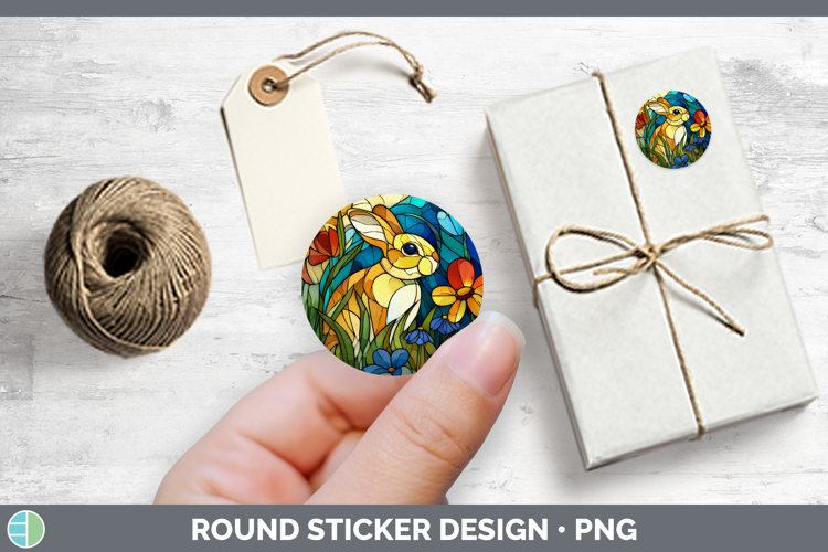 Farm Stained Glass Flowers Bunny Stickers | Round Labels Des