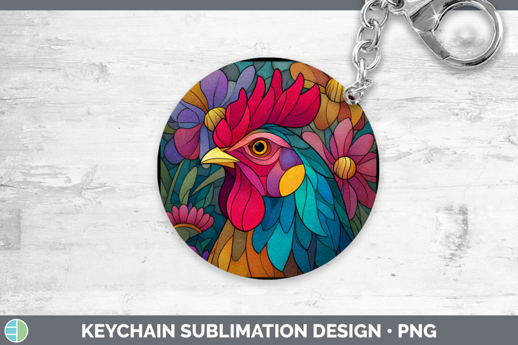 Chicken Keychain Farm Stained Glass Flowers Sublimation Keyr