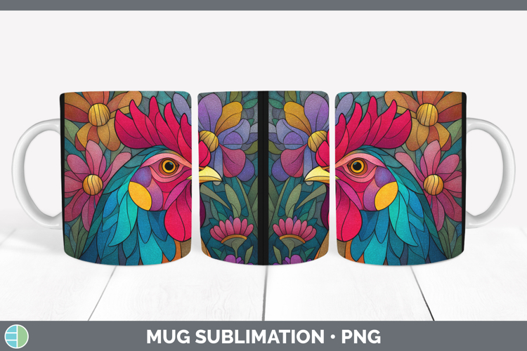 Chicken Mug Wrap Farm Stained Glass Flowers Sublimation Coff