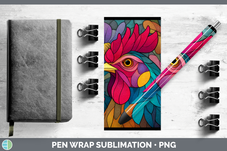 Chicken Pen Wrap Farm Stained Glass Flowers Sublimation Pen