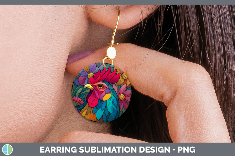 Chicken Round Earrings Farm Stained Glass Flowers Sublimatio