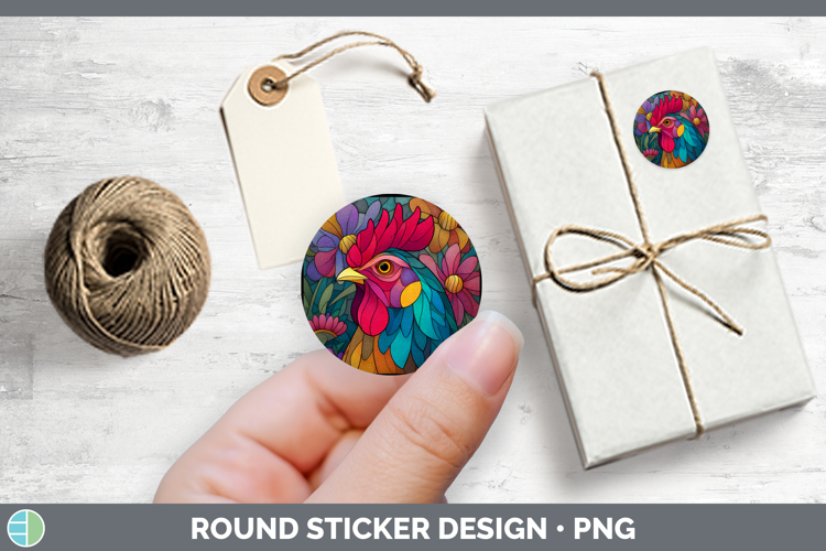 Farm Stained Glass Flowers Chicken Stickers | Round Labels D